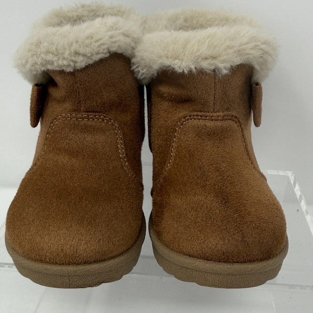 Wonder Nation Girls Faux Suede Faux Fur Side bow Boots Size 6